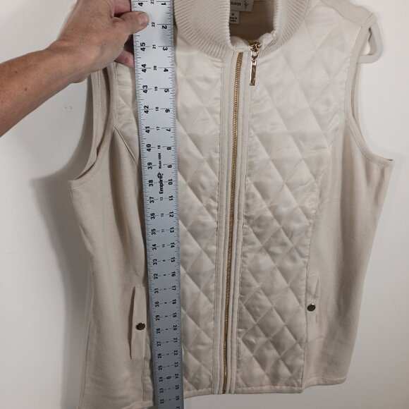 Susan Graver, Medium, Creamy Beige, Quilted and Knit, Zip Front Turtleneck Vest - Picture 13 of 14